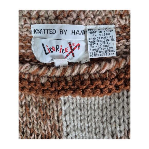 Vtg 80s 90s Y2k Licorice Hand Knit Acrylic Sweater Vest Brown/Cream Women Sz M - Picture 5 of 5